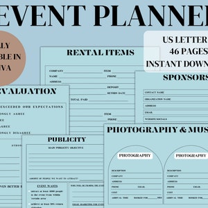 Event Planning Template, Event Planner Pricing, Event Checklist, Event Planning Templates, Canva Editable, Event Organizer, Printable pages