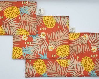 Snack pouch, reusable bag, all-purpose pouches, pineapple pattern fabrics, 3 sizes available
