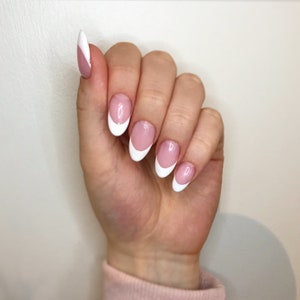 Simple French Manicure Almond Custom Press On Nails