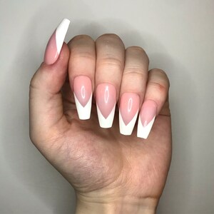 Monochrome Chevron French Manicure Custom Press On Nails Etsy