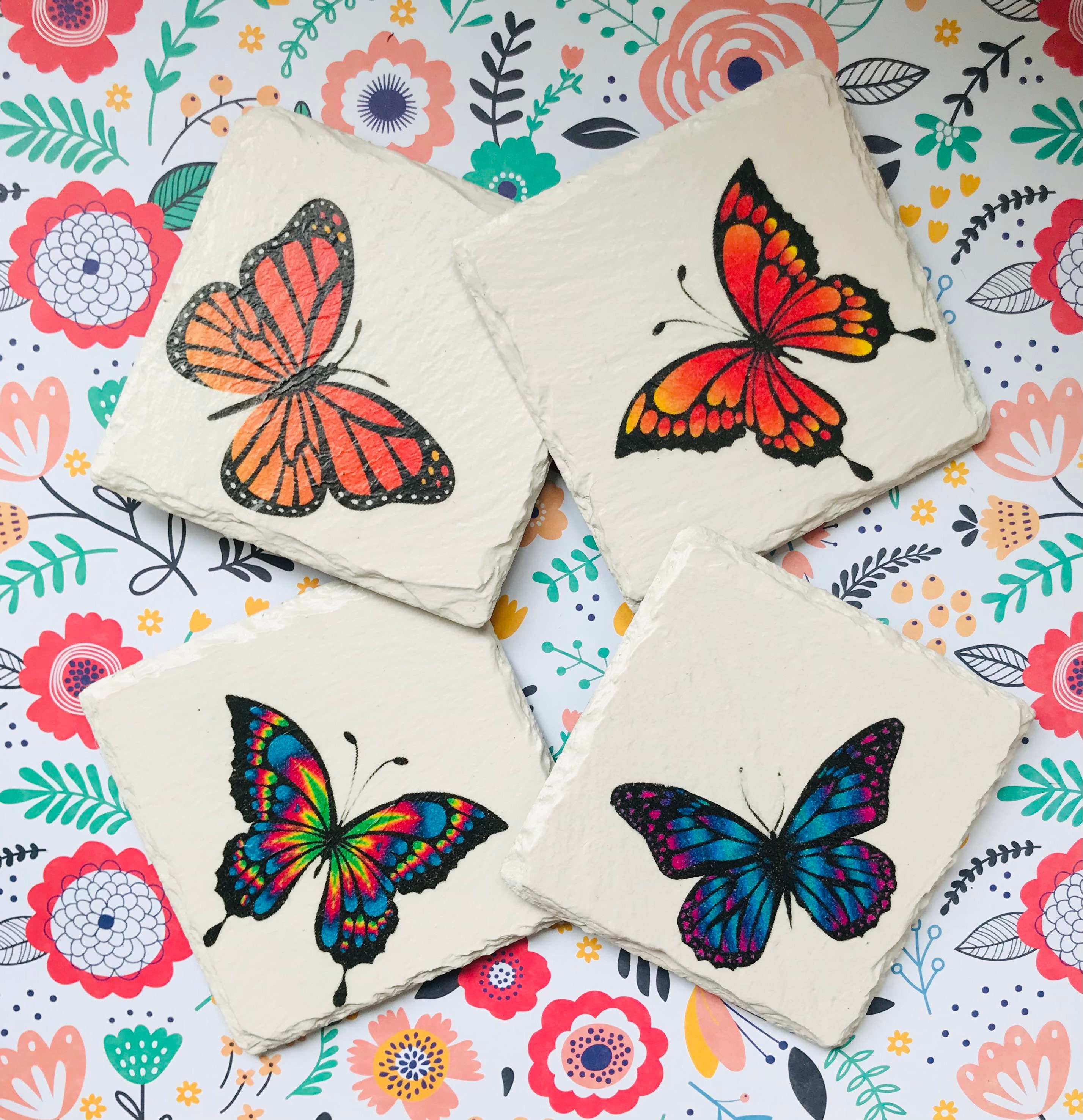 Butterfly Slate Coasters. Drinks Coaster Gin Coasters Summer Etsy UK