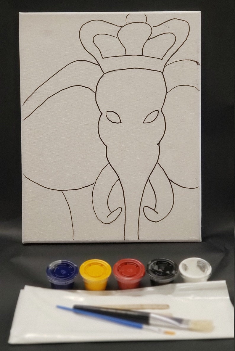 Paint Kits/ Royal Elephant / Paint and Sip/ Pre Drawn/ DIY Etsy