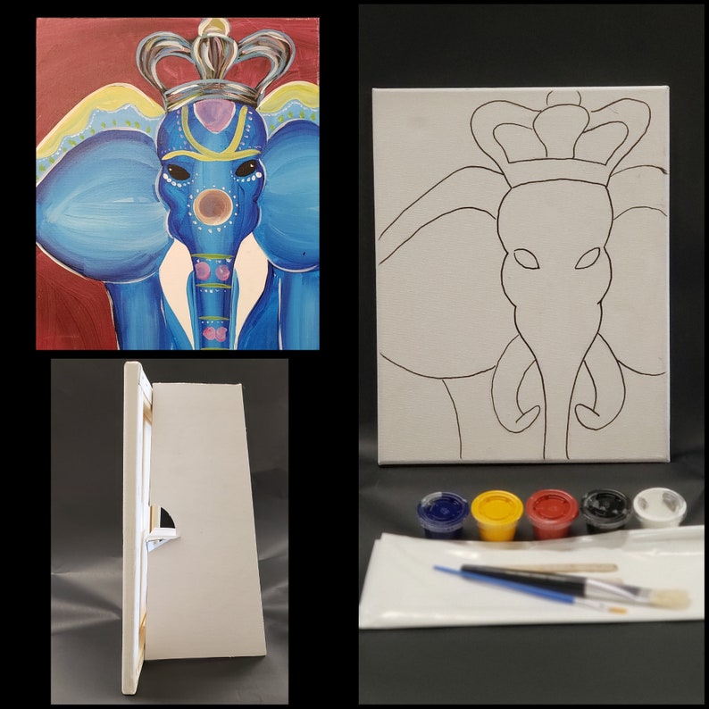 Paint Kits/ Royal Elephant / Paint and Sip/ Pre Drawn/ DIY Etsy