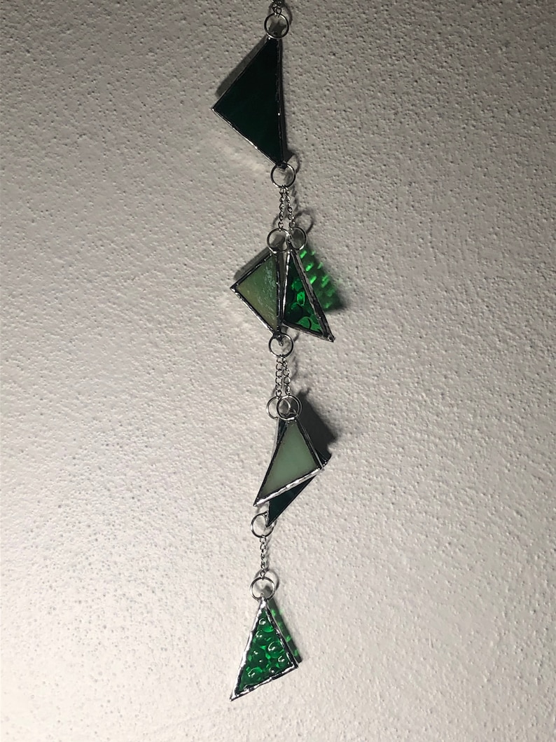 Green stain glass hanging triangles