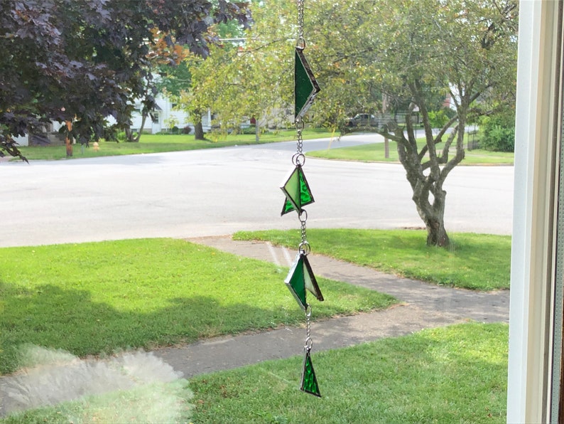 Green stain glass hanging triangles