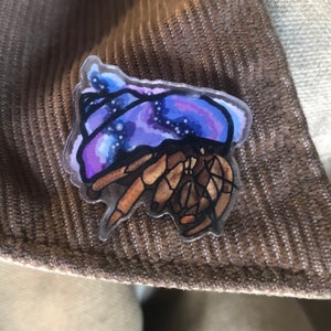 Galaxy crab collection: hermit crab clear back acrylic pin (Not Crabitat Safe)