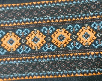 50 mm Orange / Blue Native Jacquard Ribbon (1,97 inch), Vintage Huge Trim, African Pattern Strap, Embroidered Sewing , Handwoven Large trim
