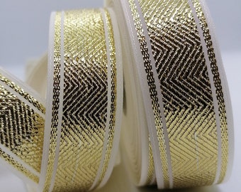Cintas de crema / oro de 25 mm de 0.98 pulgadas, adorno de boda, cinta jacquard, costura de adornos brillantes, cinta auténtica, adornos de costura plateados