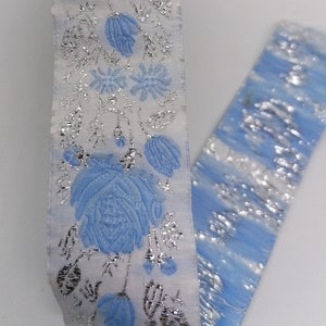 50mm blau/weiß silberfarbenes Rosen Jacquardband (1,97 Zoll), Vintage Borten, türkische Bänder, Rosendesign des Bandes, Bestickte Zubehör