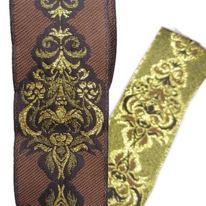 35 mm Brown / Gold Jacquard Ribbon (1.38 inch), Handwoven Royal  Trim, Embroidery Ethnic Strim, Native Decorative Sewing Trim, Fabric Notion