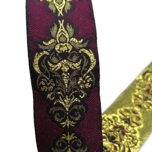 25mm Claret Red / Gold Jacquard Ribbon (0.98 inch), Woven Royal  Trim, Embroidery Ethnic Strim, Native Decorative Sewing Trim, Fabric Notion