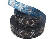 35mm Blue Medieval Jacquard Ribbon (1.38 inch), Handwoven Trim, Embroidery Ethnic Strap, Native Decorative Sewing Ornament, Fabric strap