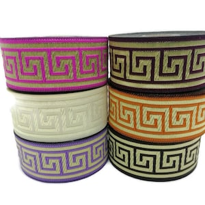 Nastro Jacquard colorato da 35 mm (1,37 pollici), nastro tessuto a mano, nastro artigianale ricamato modello quadrato, nastro per drappeggi, cinturino chiave greco, nozioni