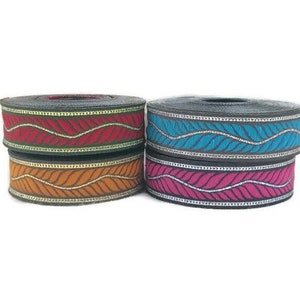 22 mm Sprout Gemustertes Metallic Buntes Jacquardband(0,87 inch), handgewebte Borte, Blatt bestickter Bastelstreifen, Begriffe Borte
