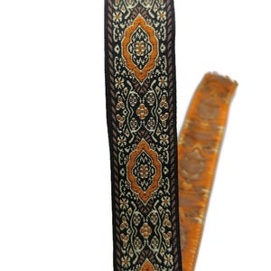 35 mm Brown / Orange Ethnic Jacquard Ribbon (1.38 inch), Woven Trim, Embroidery Medieval Strim, Native Decorative Sewing Trim, Fabric Notion