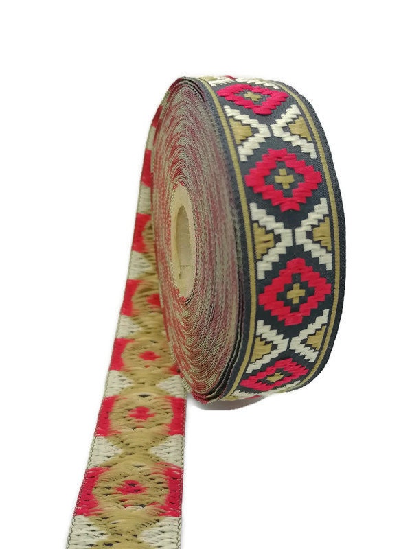 Blumenband Ethno-Stil – 4,5 M Besticktes Jacquard-Band, 3,8 Cm Breit, Schwarz, Für DIY & Nähen