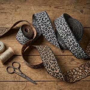 35mm / 1.37 inch Leopard Jacquard Ribbon, Dalmatian Animal Print Trim, Wide Woven Strap