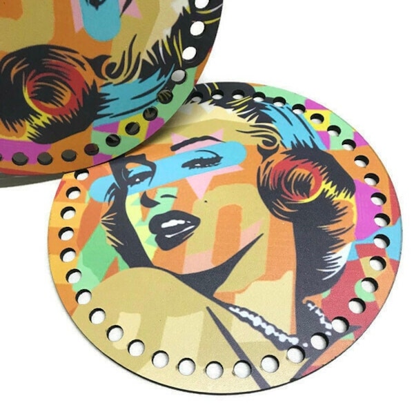 Marilyn Monroe Set of round wooden bottoms,For bag making Wood and Printed  Bag Base, Laser cut wooden bag base, Purse base wood crochet,