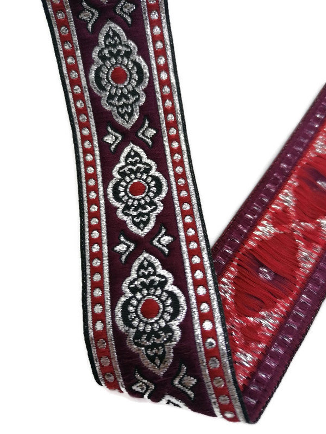 25 Mm Red / Gray Medieval Motive Ribbon (0.98 Inches), Embroidered Trim ...