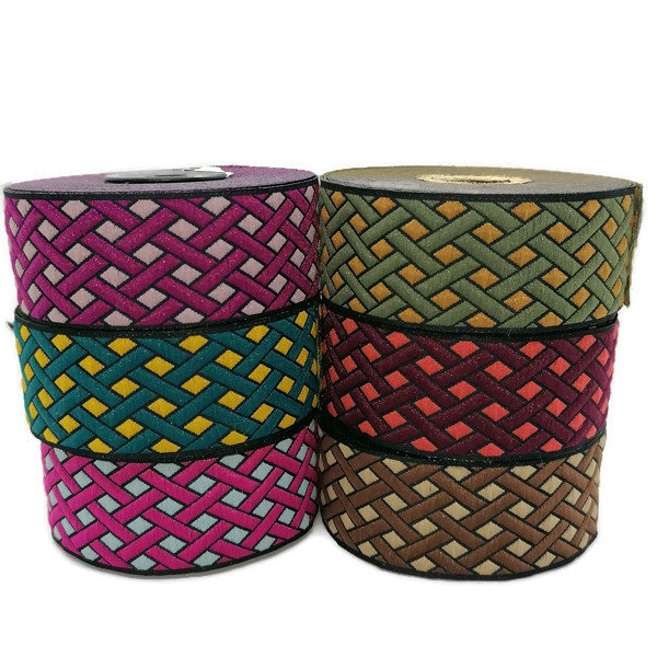 35mm Colorful Node motive (1,37 inch) Jacquard Ribbon, Fabric notions trim, Celtic Knot Handwoven Ribbon, Embroidered Craft ribbon