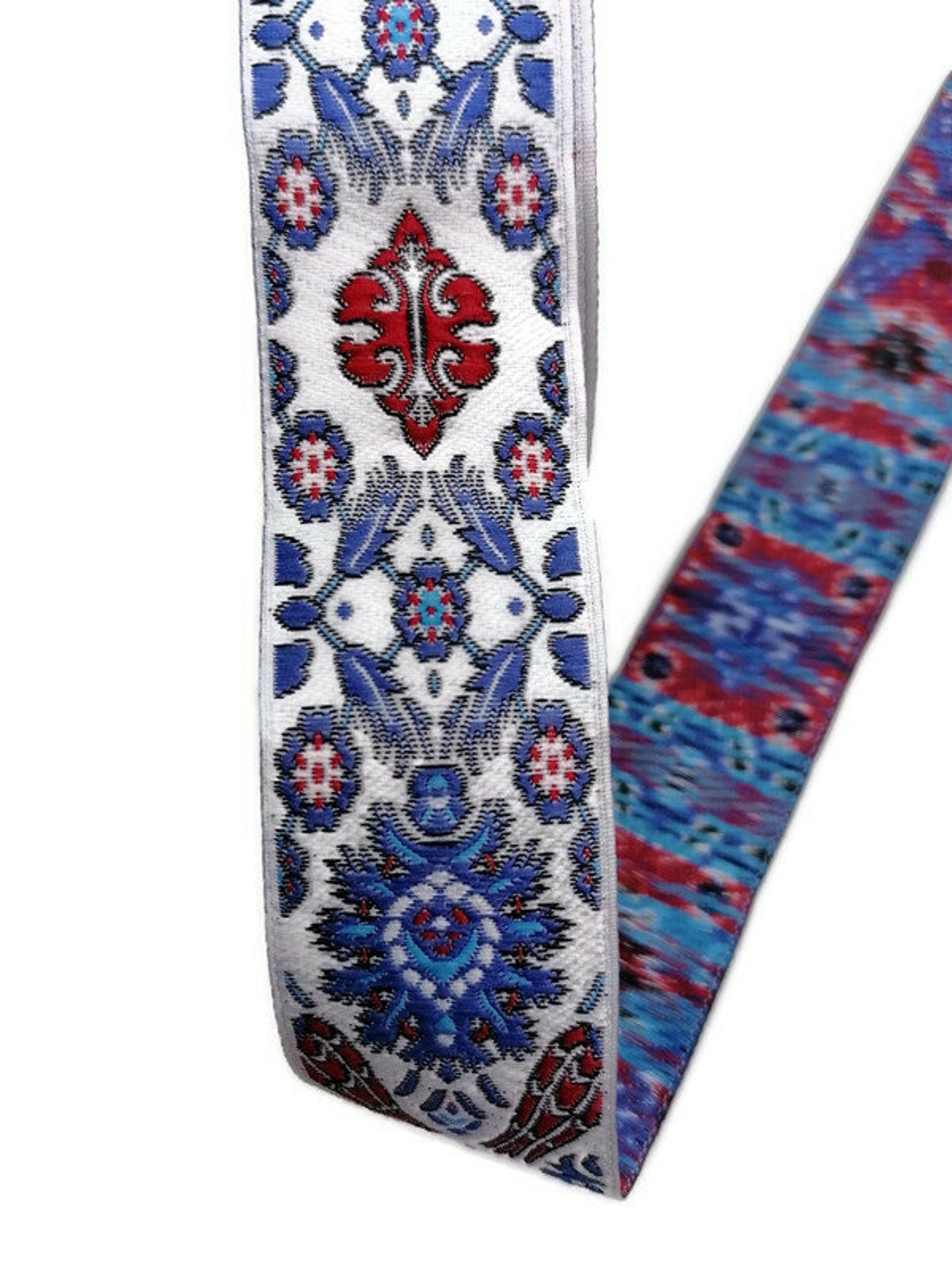 50 Mm Medieval Embroidered Ribbon (1.97 Inch), Blue/white Jacquard ...