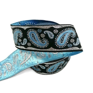 16 mm Blue / Black / Gray Drop Embroidered Jacquard Trim (0.63 inch), Nostalgic Strim, Woven Ribbon, Bright Decorative Strap, Sewing pattern