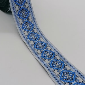 25 mm Blaues & Weißes geometrisches Jacquardband (0,98 Zoll), Vintage Band, Hundehalsband Zubehör, Nähborte, Jacquardband