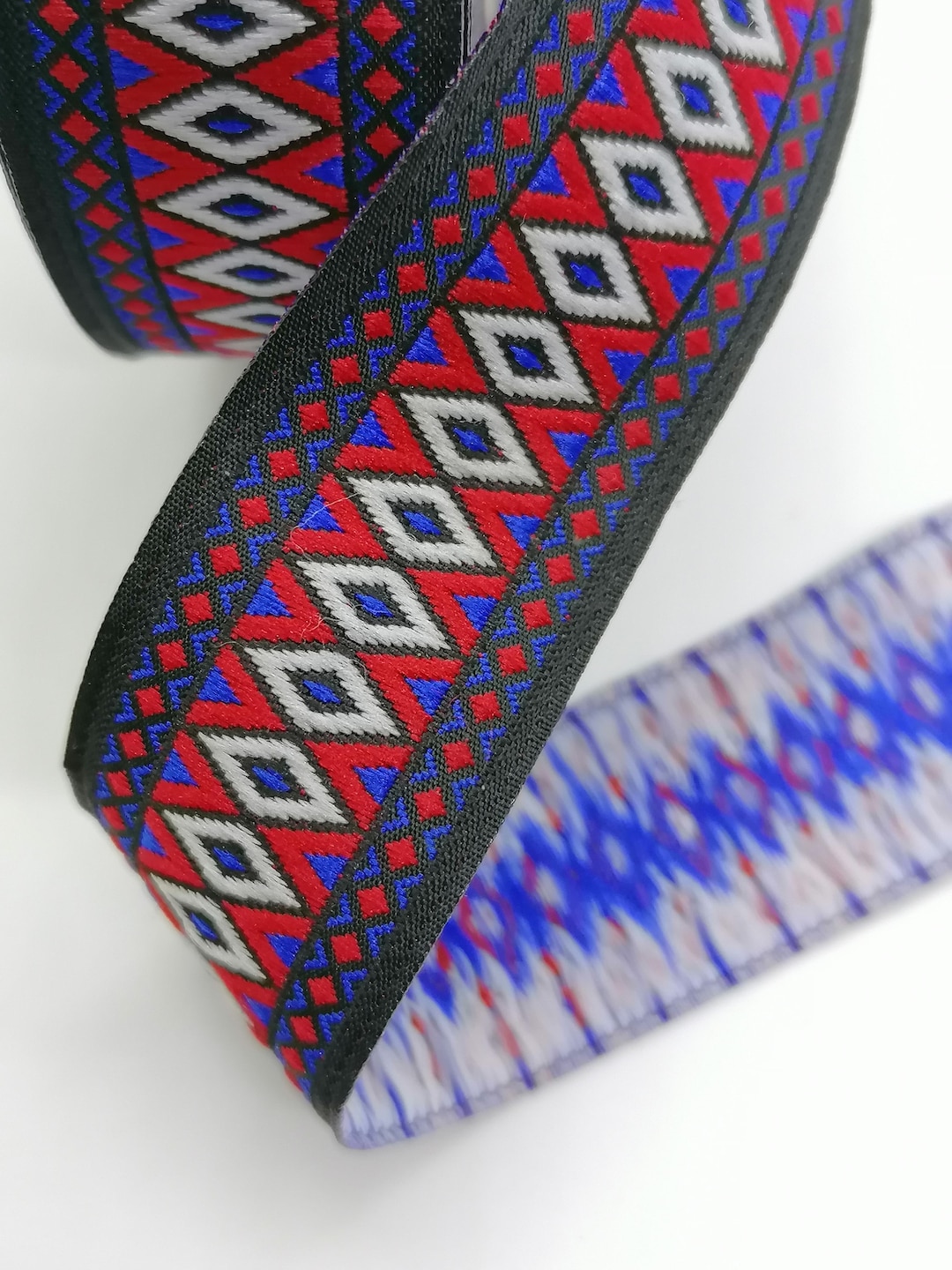 28 Mm Blue / Red Diamond Shape Ribbon (1.10 Inch), Decor Ribbon ...