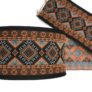 50 mm bruin en oranje jacquard lint (1,97 inch), native decoratief lint, craft supplies trim, geweven stof lint, enorme trim, grote riem