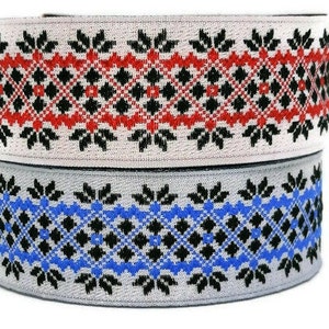 28 mm Mosaic  Vintage Ribbon (1.10 inch), Decorative Ribbon, Red & Blue Sewing Vintage trim, Jacquard Handwoven Ribbon, Embroidered strip