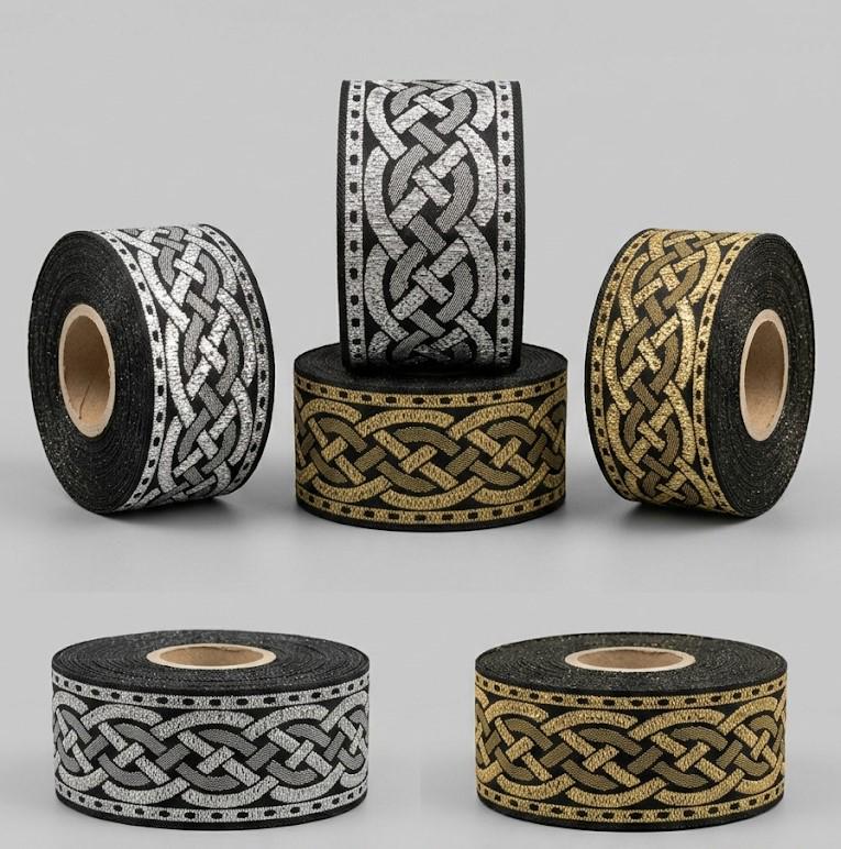 Celtic Rope Ribbon Celtic Knot Jacquard Ribbon, Gold Silver Metallic Woven Trim, Viking ...
