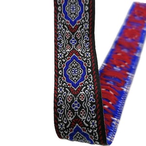 35 mm Red / Blue Ethnic Jacquard Ribbon (1.38 inch), HandWoven Trim, Embroidery Medieval Strim, Native Decorative Sewing Trim, Fabric Notion