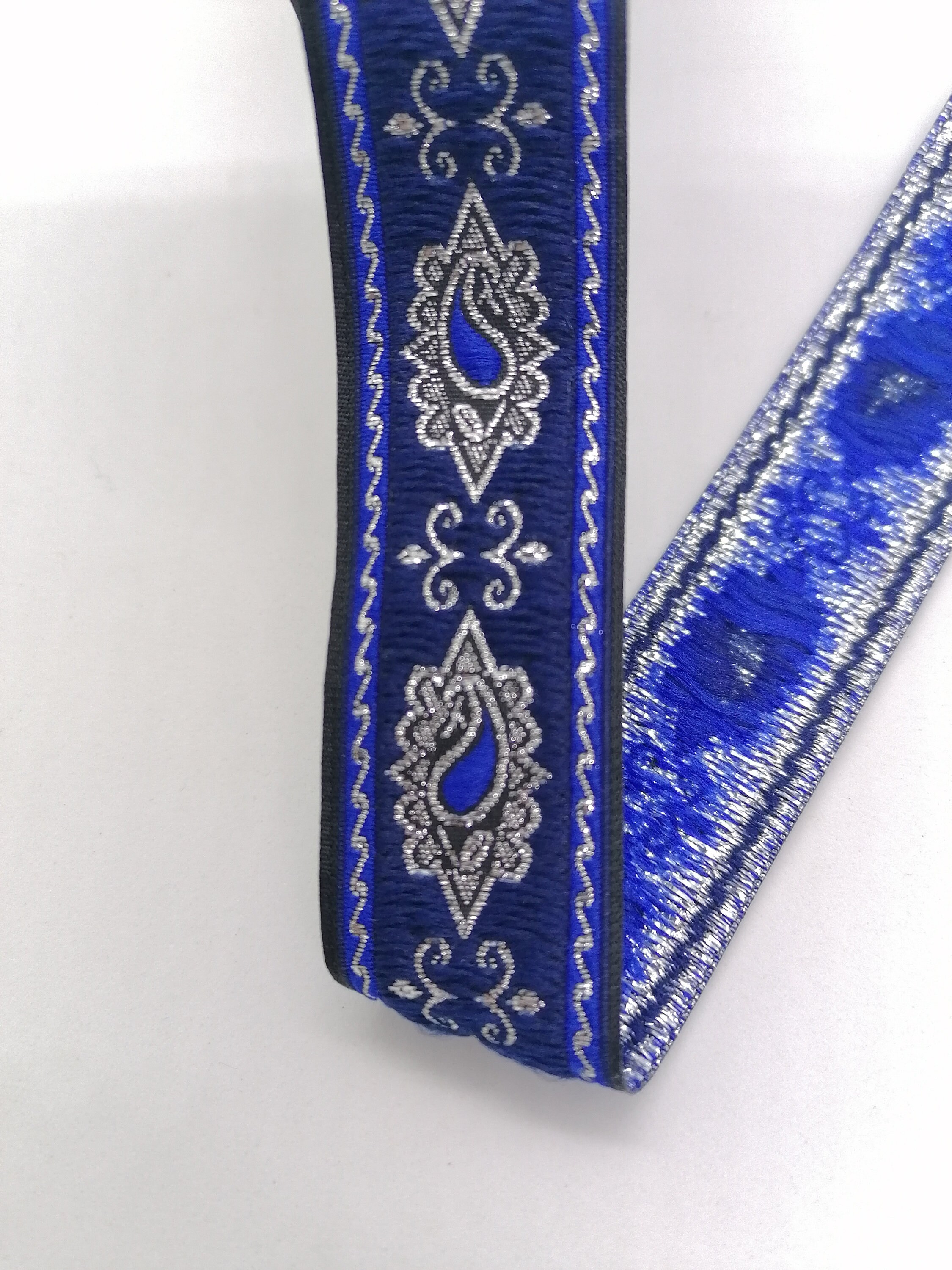 Patterned Blue Ribbon 25 Mm Navy Blue Motive Ribbon (0.98 Inch), Drop Patterned Embroidered ...