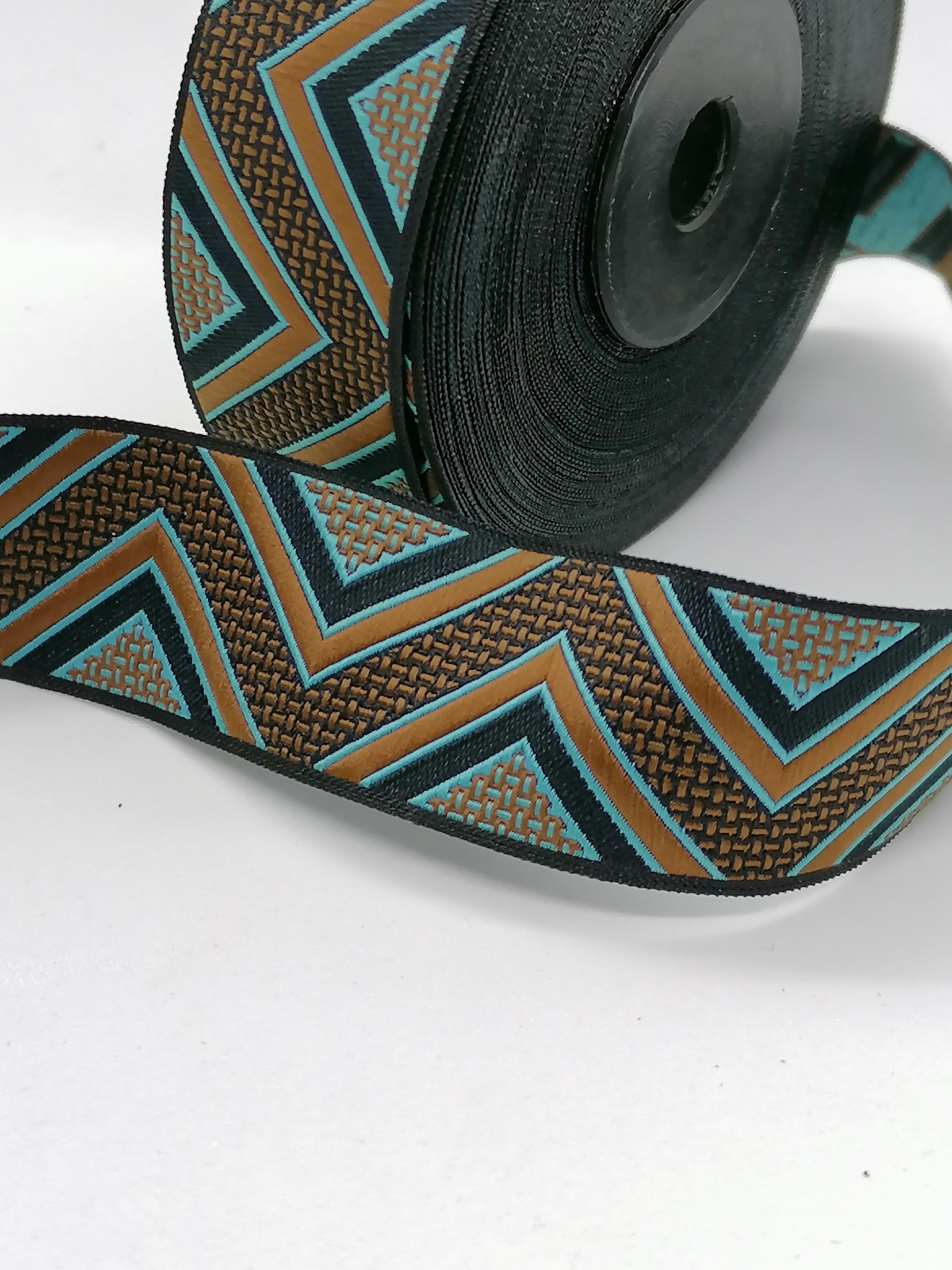 Turquoise Ribbon Line 25 Mm Brown & Turquoise Triangle Line Jacquard Ribbon (0.98 Inches ...