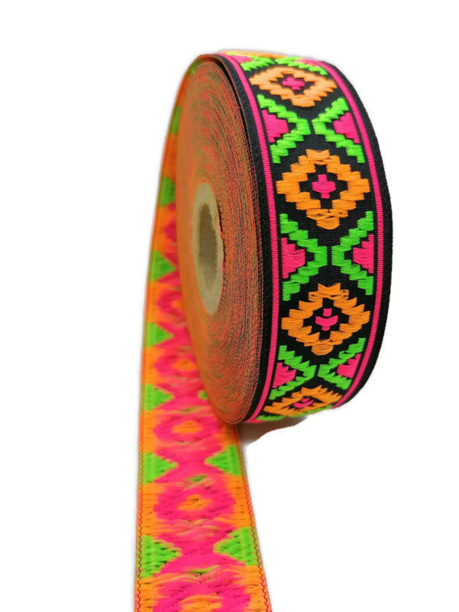 Blumenband Ethno-Stil – 4,5 M Besticktes Jacquard-Band, 3,8 Cm Breit, Schwarz, Für DIY & Nähen