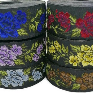 50 mm Floral Embroidered Jacquard Ribbon (1.97 inch), Rose design of ribbon, Craft Supplies Trim, Handwoven fabric ribbon, Embroidered strip