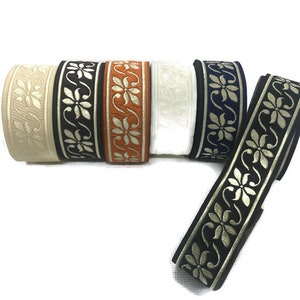35mm Florales Motiv Handgewebtes Band (1,37 Zoll), Blumige Design Borten, Jacquard Streifen, Besticktes Nähband, Borten für Kleid