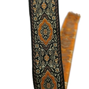 25 mm Brown / Orange Ethnic Jacquard Ribbon (0.98 inch), Woven Trim, Embroidery Medieval Strim, Native Decorative Sewing Trim, Fabric Notion
