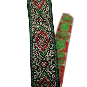 18 mm Red / Green Ethnic Jacquard Ribbon (0.71 inch), Woven Trim, Embroidery Medieval Strim, Native Decorative Sewing Trim, Fabric Notion