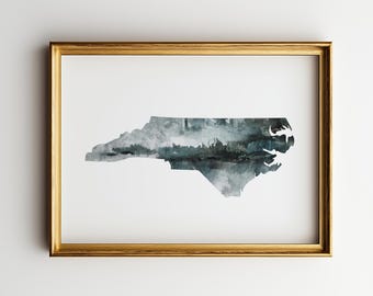 Watercolor North Carolina State Art Print: State Wall Decor
