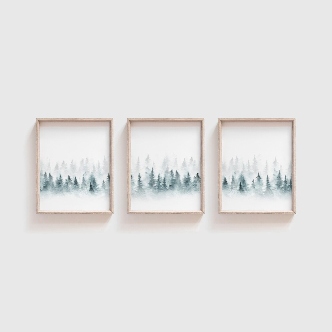 Watercolor Pine Tree Print, Watercolor Art Set of 3, Evergreen Print ...
