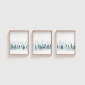 Watercolor Pine Tree Art Print Set of 3: Evergreen Forest Giclée
