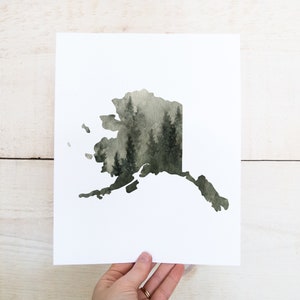 Alaska Wall Art, Alaska State Art, Watercolor State Print, Travel Print, Nature Gift, Alaska Gifts, Going Away Gift, Printable State Art
