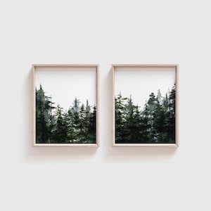 Watercolor Pine Tree Art Print Set: Forest Winter Wall Decor