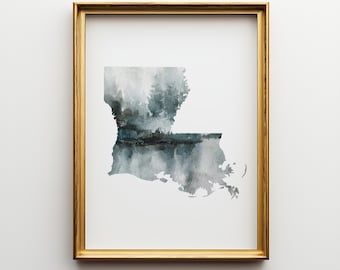 Watercolor Louisiana State Art Print: Louisiana Wall Decor (Digital Download)