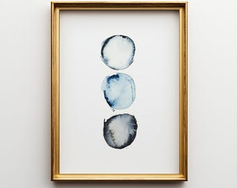 Blue Abstract Circle Watercolor Art Print: Geometric Wall Decor