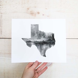 Arte della parete del Texas, Stampa dello stato dell&#39;acquerello, Arte dello stato del Texas, Regali del Texas, Pittura di stato, Decorazione della parete del Texas, Arte digitale, Arte dello stato stampabile