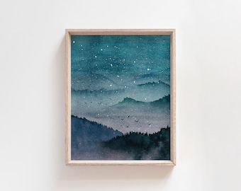 Watercolor Forest Giclee Art Print: Misty Mountain Pine Tree