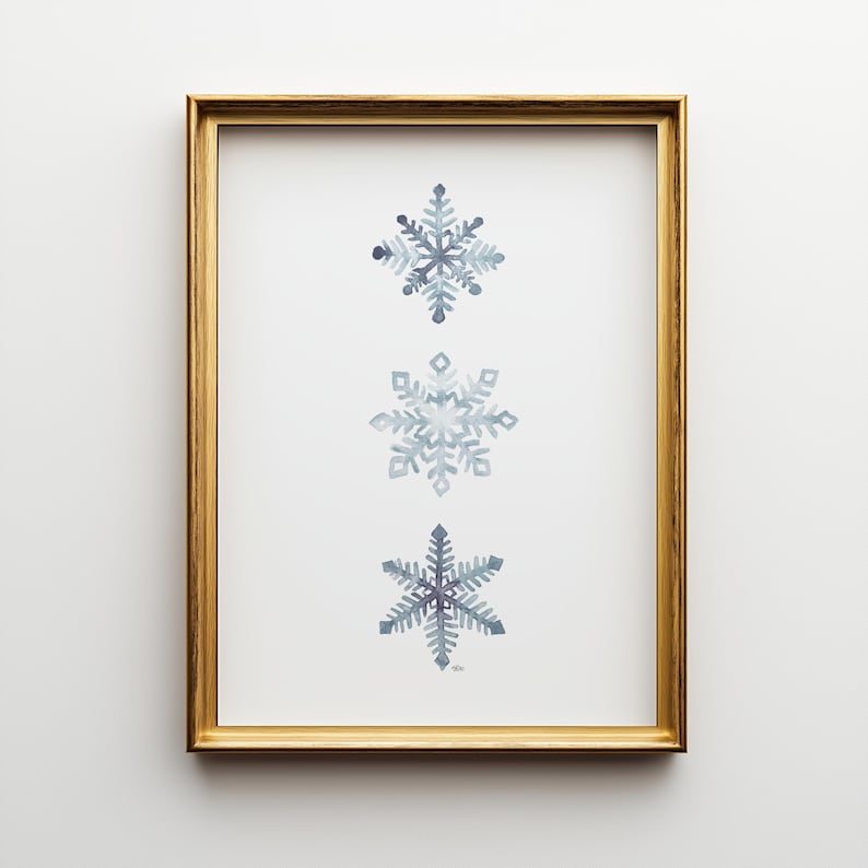Watercolor Snowflake Art Print: Winter Wall Decor image 1