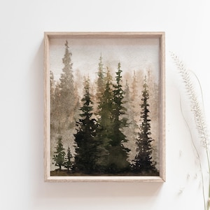 Watercolor Tree Art, Neutral Watercolor Wall Art, Pine Tree Wall Print, Forest Wall Art, Woods Art Print, Watercolor Landscape, Home Decor